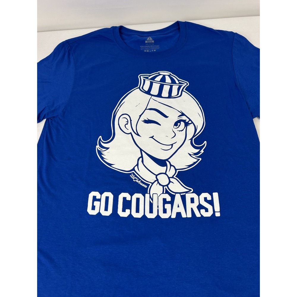 BYU Go Cougars Winking Cougar T-Shirt Lil Johnsons Mens Medium Blue - Picture 1 of 11
